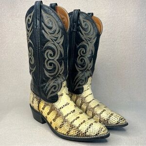 Vintage ACME Leather & Snakeskin Western Cowboy Boots-Black/Cream-Mens 9-Classic